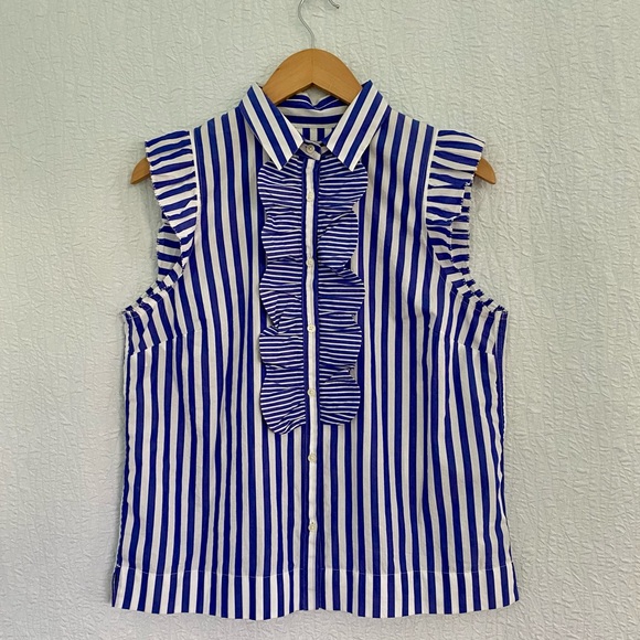 J Crew Ruffle Button Up Mixy Stripe Blouse Top - Picture 5 of 12